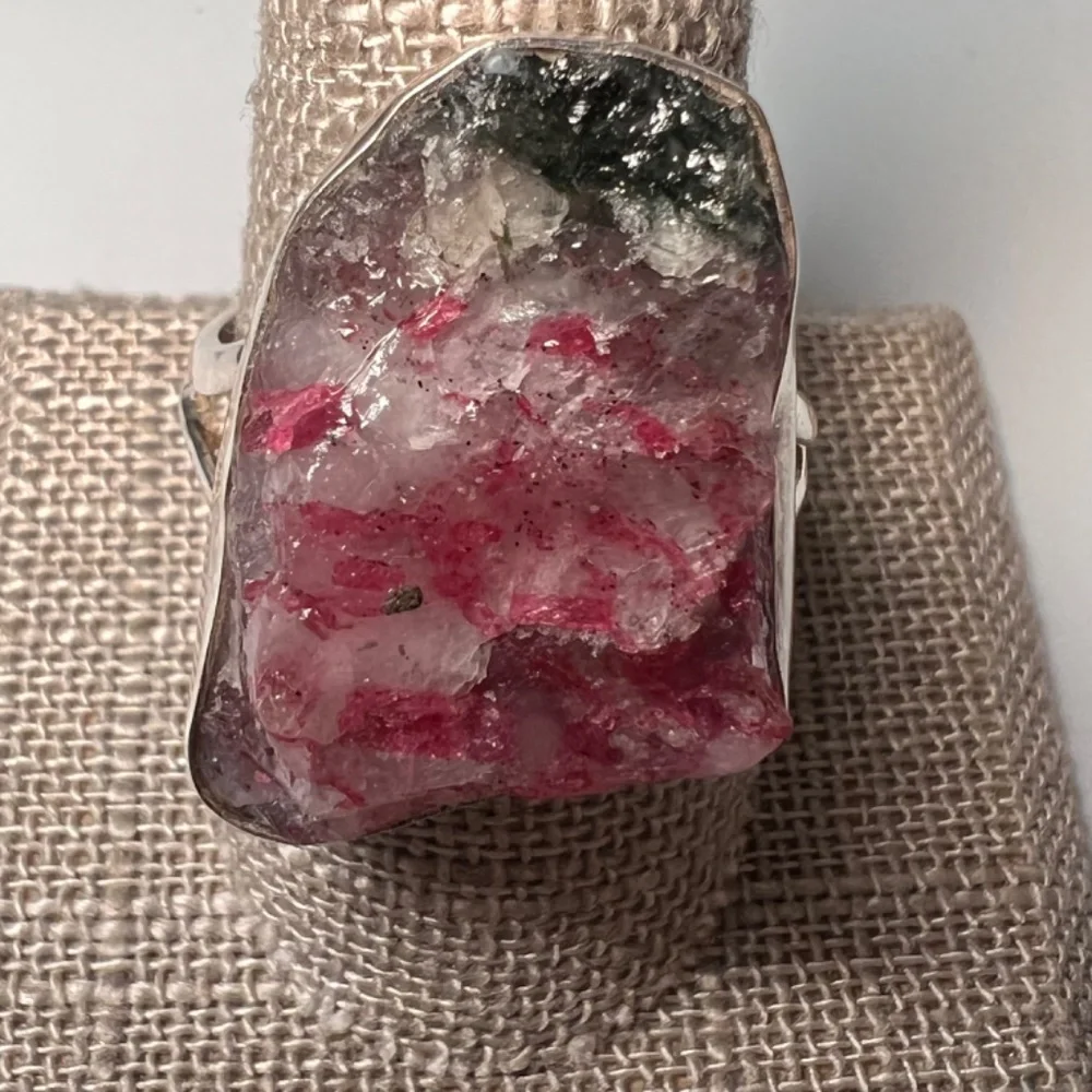 Raw Red, White & Green Watermelon Tourmaline Ring - Picture 5 of 8
